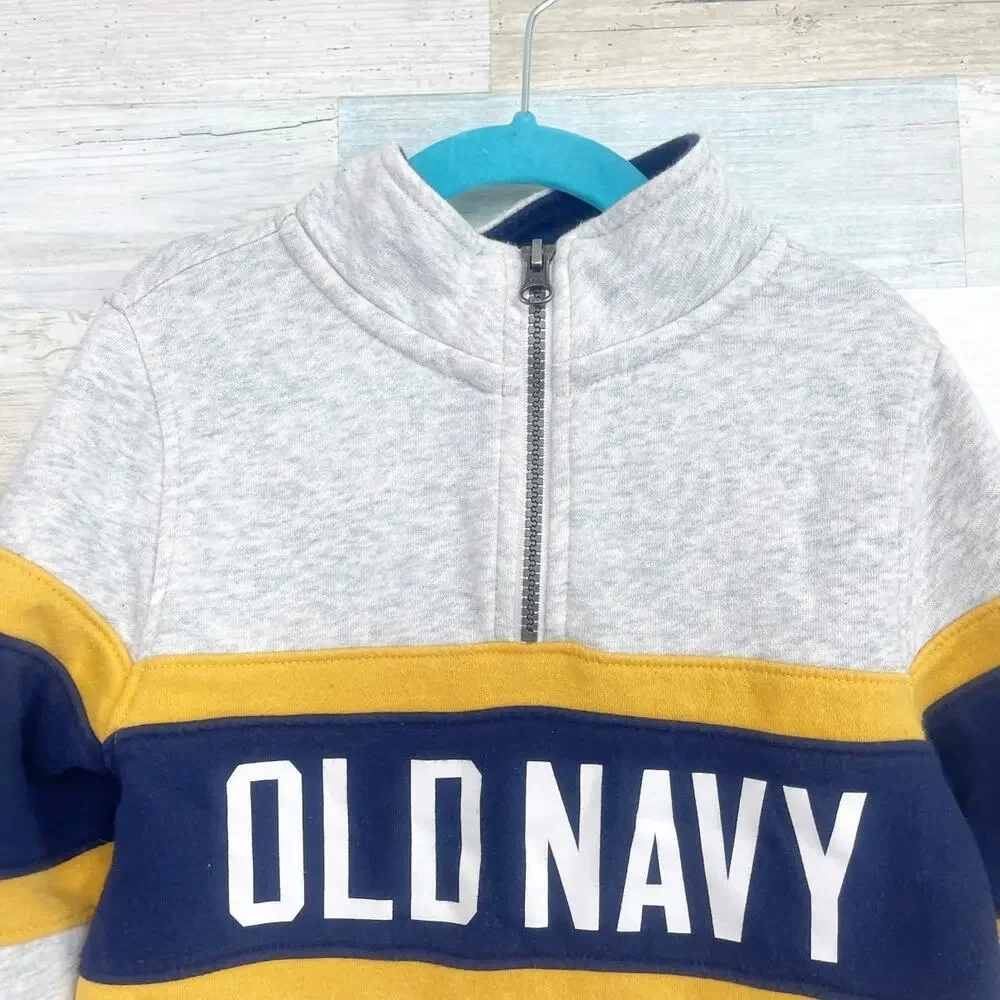 Old Navy Color Blocked Logo Graphic 1/4-Zip Pullover Sweatshirt Gray Boys XS 5